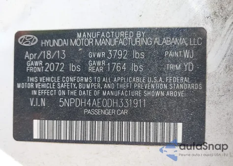 2013 Hyundai Elantra Gls from USA, damaged, VIN 5NPDH4AE0DH331911
